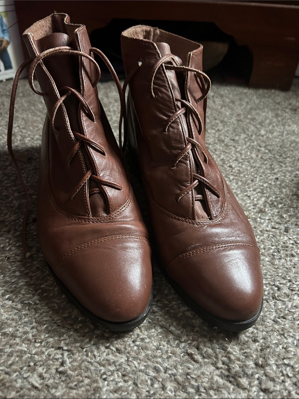 Vintage Lace-Up Brown Leather Ankle Boots